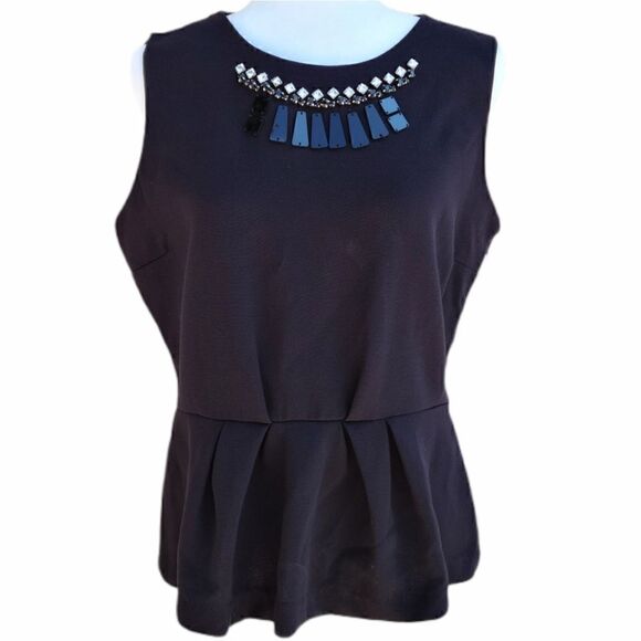 Worthington Peplum Embellished Black Top Size L - Picture 3 of 14